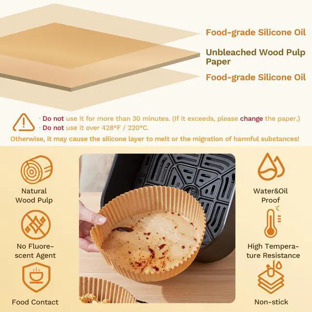 Alt view image 3 of 6 - Ailifeer Air Fryer Liners Disposable 6.3 inch Round,100PCS for AirFryer
