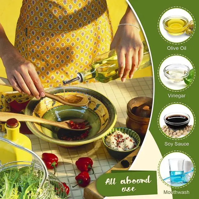 Alt view image 6 of 7 - Olive Oil Dispenser, 17oz/500ml Square Tall Glass Container With 2 Stainless Steel Pourers, 2 Labels, 1 Brush and 1 Funnel for Kitchen