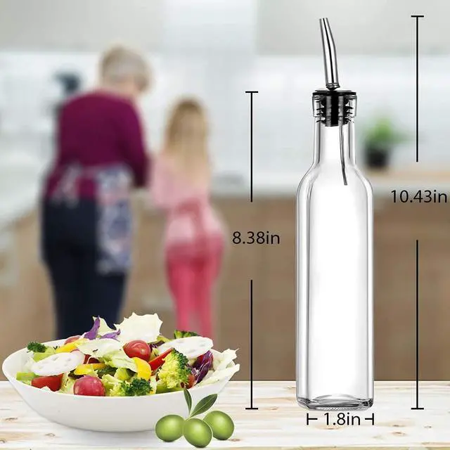Alt view image 2 of 7 - Olive Oil Dispenser 8 Oz, Oil Vinegar Cruet, Square Tall Glass Bottle W/Stainless Steel Pourer Spout & Stainless Steel Funnel SET OF 250 ML