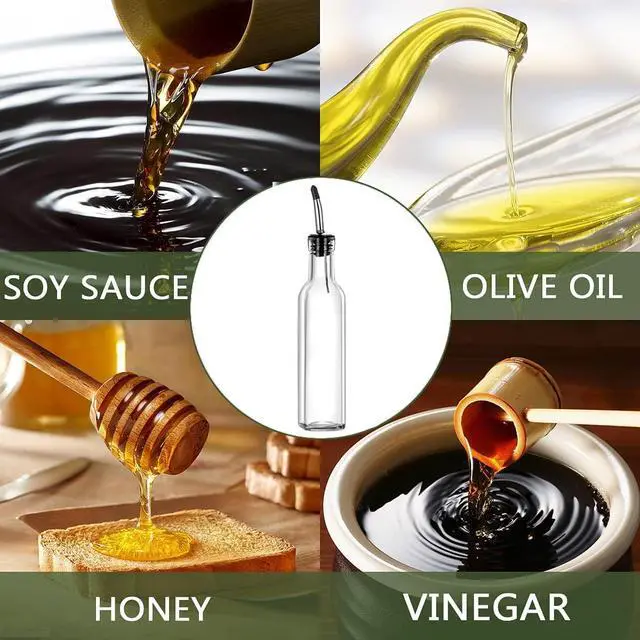 Alt view image 7 of 7 - Olive Oil Dispenser 8 Oz, Oil Vinegar Cruet, Square Tall Glass Bottle W/Stainless Steel Pourer Spout & Stainless Steel Funnel SET OF 250 ML