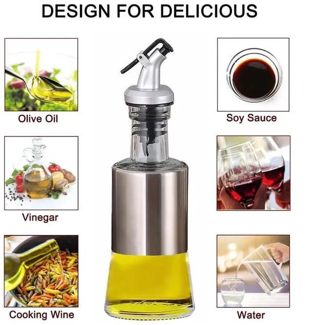 Alt view image 2 of 7 - Olive Oil Dispenser - 7oz (200ml) Glass & Stainless Steel Oil & Vinegar Cruet with No-drip Spout & Pouring Funnel