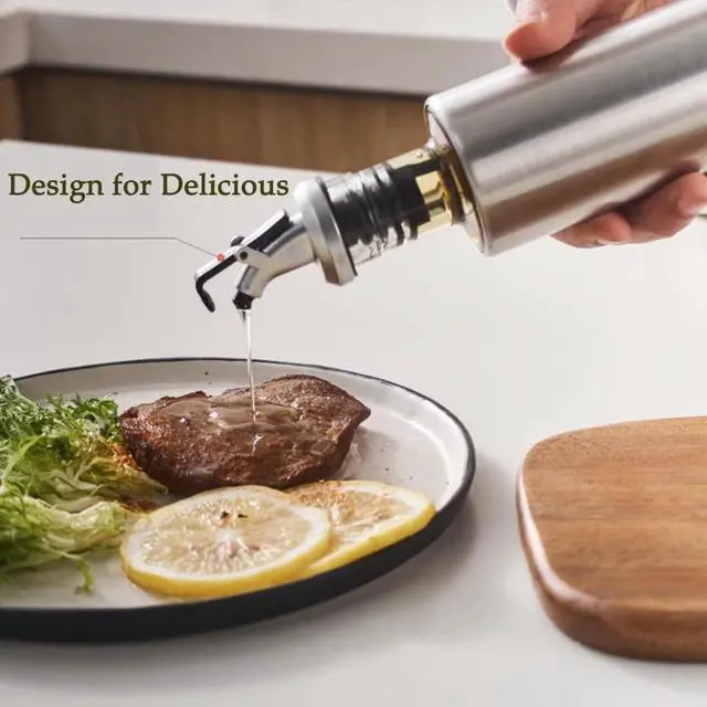 Alt view image 6 of 7 - Olive Oil Dispenser - 7oz (200ml) Glass & Stainless Steel Oil & Vinegar Cruet with No-drip Spout & Pouring Funnel