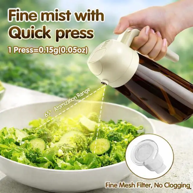 Alt view image 5 of 6 - Oil Sprayer for Cooking, 2 in 1 Olive Oil Dispenser, Bottle for Kitchen, 16oz/470ml Premium Dark Green Glass Oil Bottle, Oil Sprayer for Air Fryer, Salad, Frying, BBQ. (Black) (Brown)