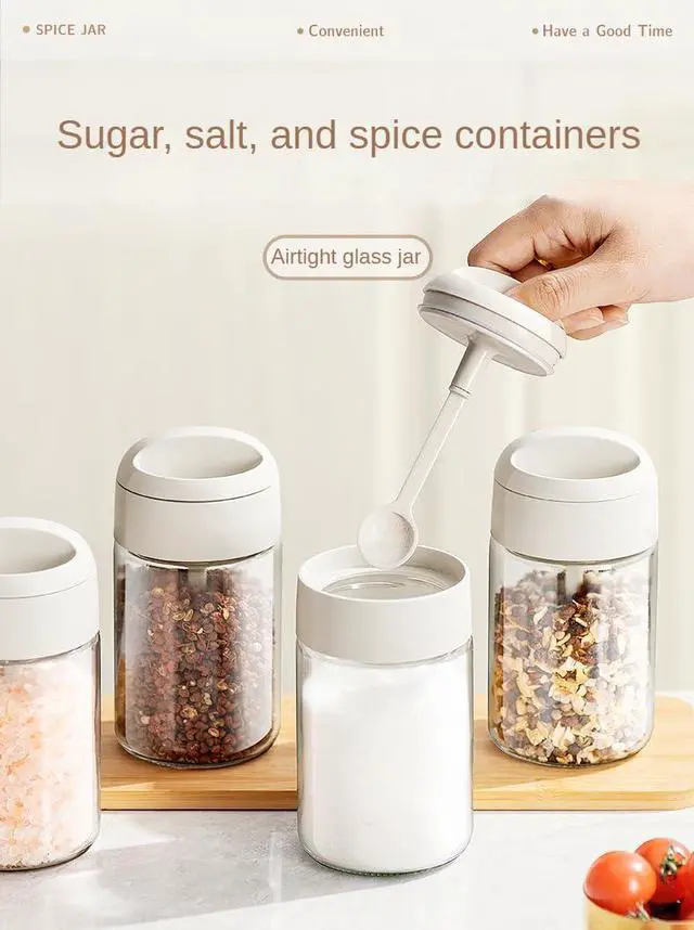Alt view image 2 of 5 - Sugar and Salt Container Set,Glass spice jars with Spoon,8.5 oz Sugar Bowl,for Kitchen Counter Keeping Sugar,Salts,Spice,Sauce