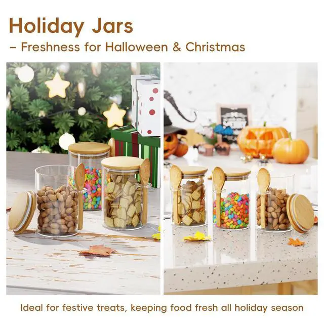 Alt view image 5 of 7 - Sugar Jar Glass Salt Container,15 Ounces Clear Airtight Caning with Bamboo Lid and Spoon Scoop, Storage Overnight Oats, Salts, Coffee Bean, Spice, Creamer, Food Organizer, Pack of 1