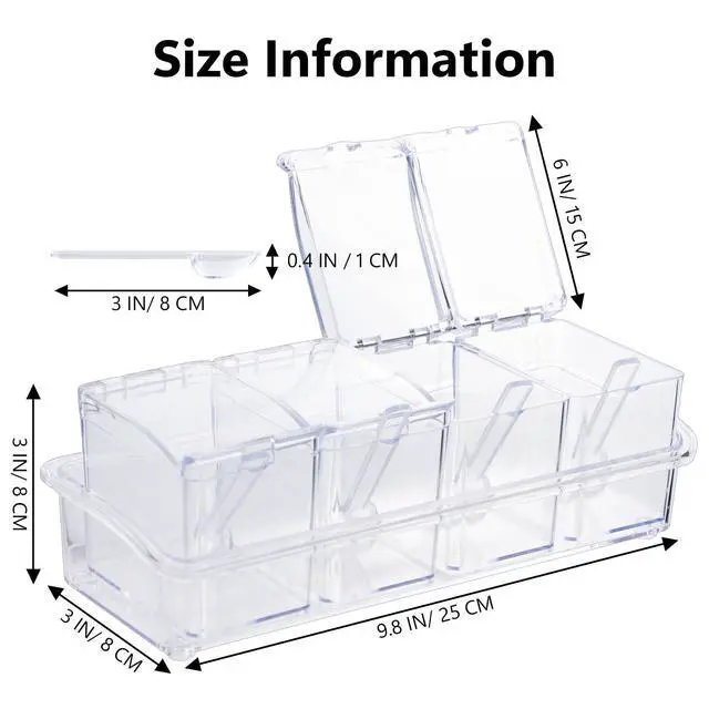 Alt view image 2 of 7 - Clear Acrylic Seasoning Box, 4 Pieces Seasoning Rack Spice Pots, Condiment Storage Containers with Lids and Spoons, Toppings Containers for Salt Spice, Pepper, Sugar, Cardamon, Cinnamon