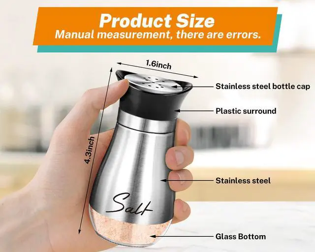 Alt view image 2 of 7 - Salt Shakers and Pepper Set,4 oz Glass Bottom Salt Pepper Shaker with Stainless Steel Lid for Kitchen Gadgets Cooking Table, RV, Camp,BBQ Refillable Design (Silver)
