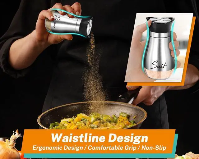 Alt view image 5 of 7 - Salt Shakers and Pepper Set,4 oz Glass Bottom Salt Pepper Shaker with Stainless Steel Lid for Kitchen Gadgets Cooking Table, RV, Camp,BBQ Refillable Design (Silver)