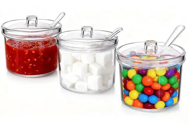 Main image of Acrylic Set of 3 Condiment Container Seasoning Box Spice Container with Lids and Spoons for Kithchen Gourmet Organizer for Home
