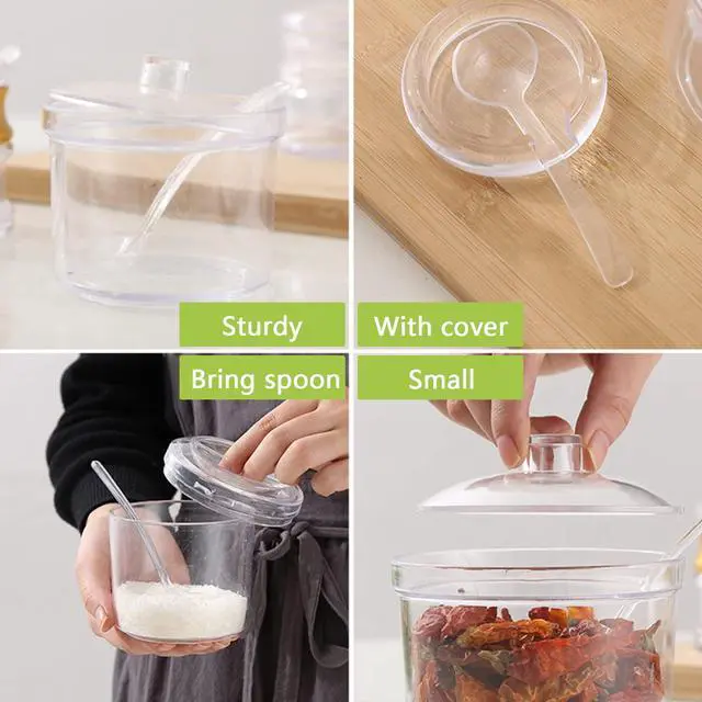 Alt view image 7 of 7 - Acrylic Set of 3 Condiment Container Seasoning Box Spice Container with Lids and Spoons for Kithchen Gourmet Organizer for Home