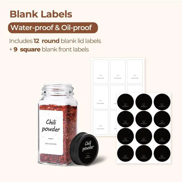 Alt view image 2 of 6 - 6Pcs 4oz Glass Spice Jars with Shaker Lids, 21 Labels, Spice Jars Trial Set & Supplement Set, Empty Spice Containers and Square Spice Bottles for Kitchen and Seasoning