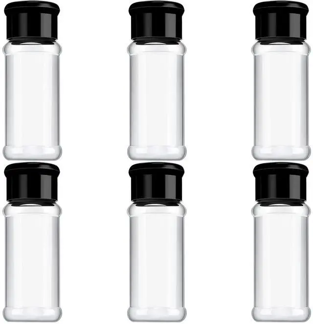 Main image of 6 Pieces Plastic Salt and Pepper Shakers with Lid 3.5 oz Clear Spice Seasoning Bottle Containers Moisture Proof Dispenser for Storage Salt Sugar Spice Herbs and Powders(Black)