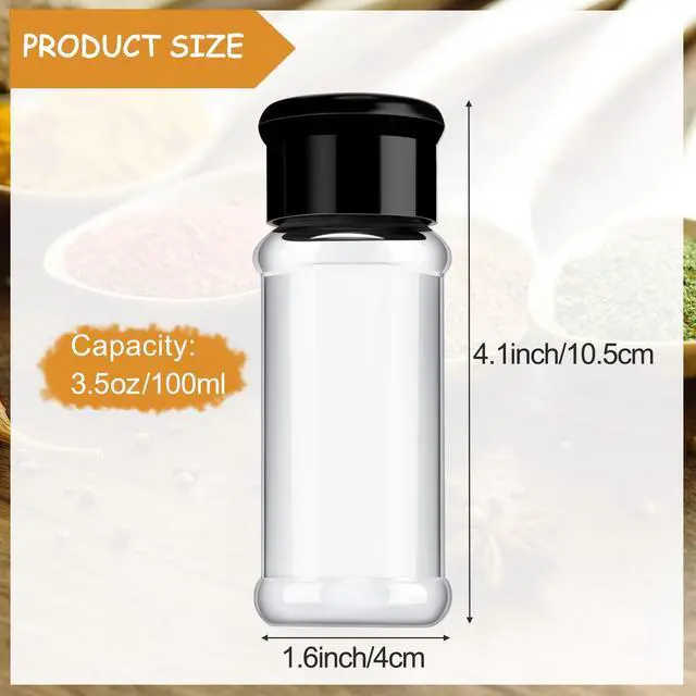 Alt view image 2 of 7 - 6 Pieces Plastic Salt and Pepper Shakers with Lid 3.5 oz Clear Spice Seasoning Bottle Containers Moisture Proof Dispenser for Storage Salt Sugar Spice Herbs and Powders(Black)