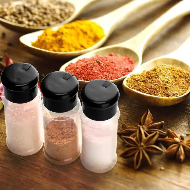 Alt view image 5 of 7 - 6 Pieces Plastic Salt and Pepper Shakers with Lid 3.5 oz Clear Spice Seasoning Bottle Containers Moisture Proof Dispenser for Storage Salt Sugar Spice Herbs and Powders(Black)