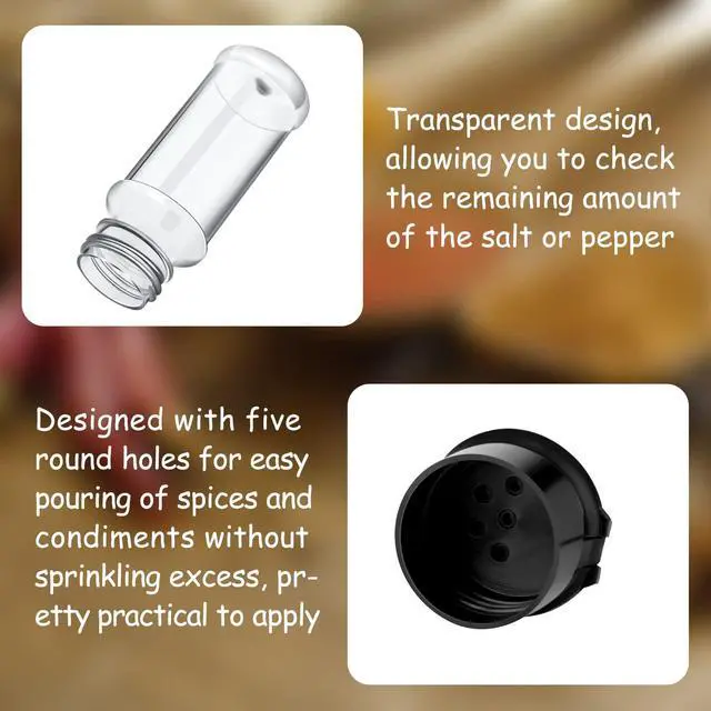 Alt view image 3 of 7 - 6 Pieces Plastic Salt and Pepper Shakers with Lid 3.5 oz Clear Spice Seasoning Bottle Containers Moisture Proof Dispenser for Storage Salt Sugar Spice Herbs and Powders(Black)