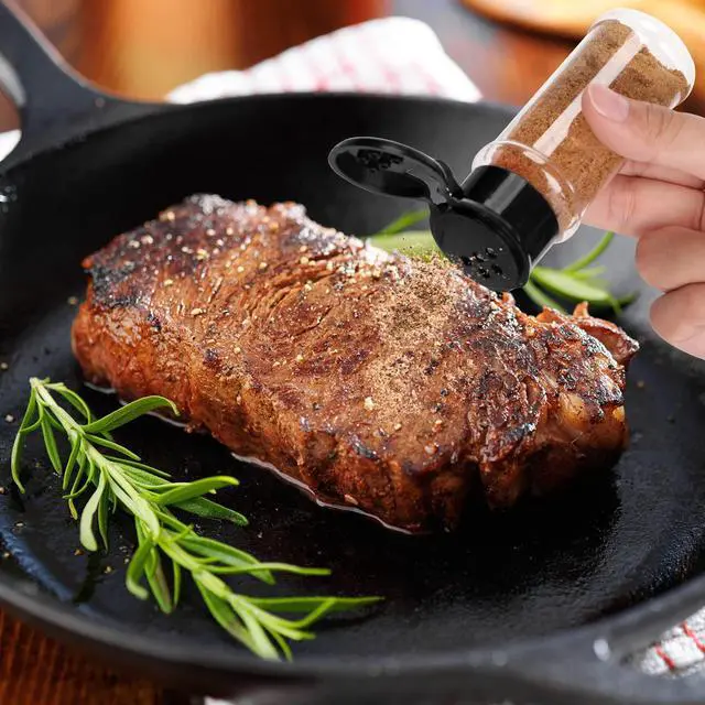 Alt view image 6 of 7 - 6 Pieces Plastic Salt and Pepper Shakers with Lid 3.5 oz Clear Spice Seasoning Bottle Containers Moisture Proof Dispenser for Storage Salt Sugar Spice Herbs and Powders(Black)