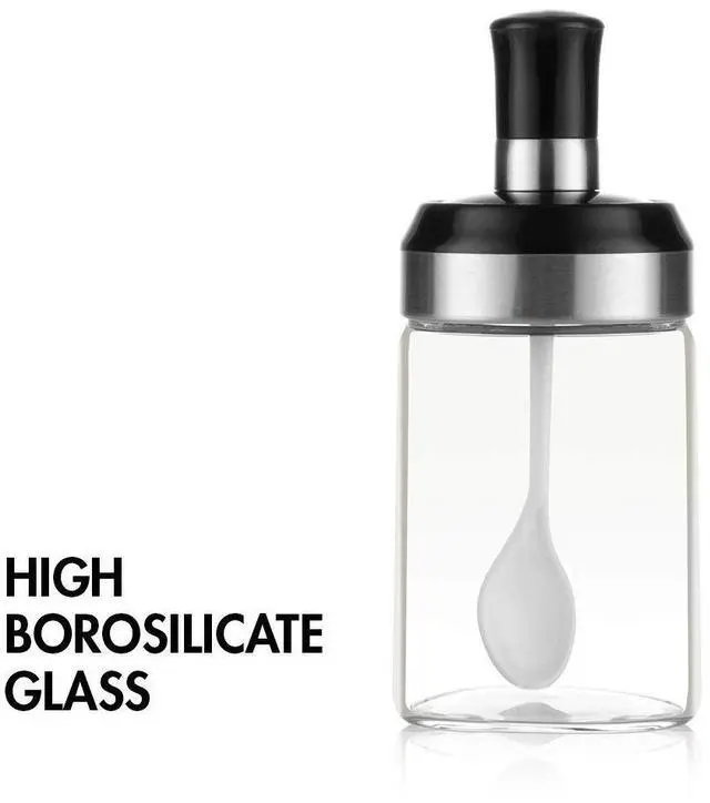 Alt view image 2 of 6 - Sauce Jar Sugar Container Glass Jar Combination Spoon with Lid Canisters Storing Seasoning Spices Salt Sugar for Kitchen Counter Food Storage with Decorative Sticker 9.7oz / 280ml