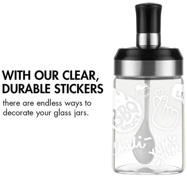 Alt view image 4 of 6 - Sauce Jar Sugar Container Glass Jar Combination Spoon with Lid Canisters Storing Seasoning Spices Salt Sugar for Kitchen Counter Food Storage with Decorative Sticker 9.7oz / 280ml