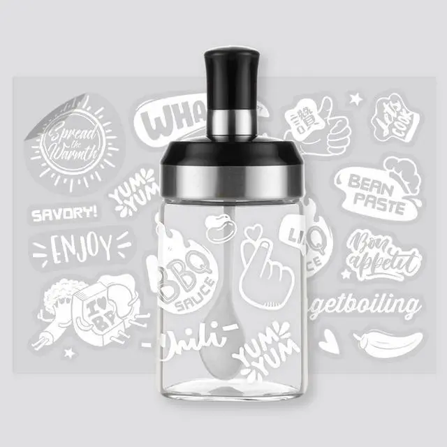 Alt view image 5 of 6 - Sauce Jar Sugar Container Glass Jar Combination Spoon with Lid Canisters Storing Seasoning Spices Salt Sugar for Kitchen Counter Food Storage with Decorative Sticker 9.7oz / 280ml