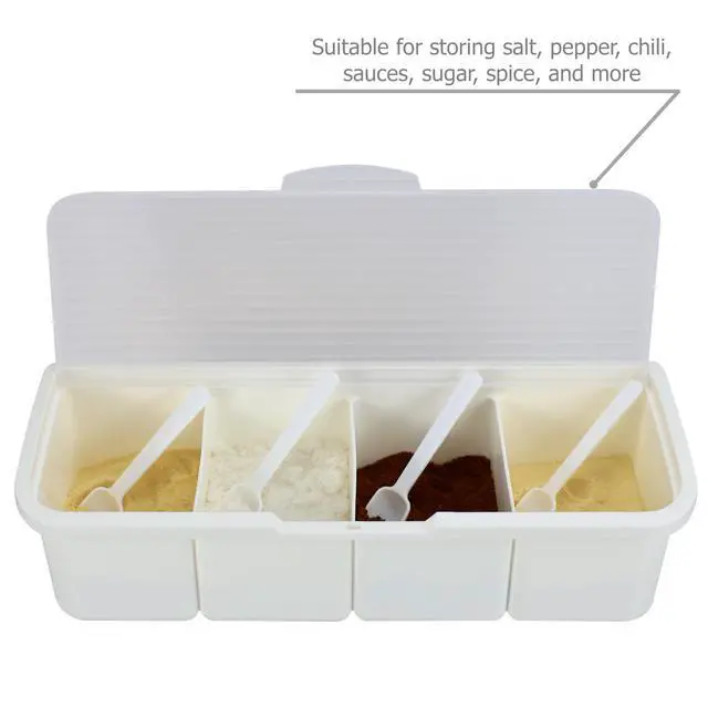 Alt view image 2 of 7 - Seasoning Box Condiment Canisters with Lid & Spoons for Storing and Serving Salt Sugar Spice Pepper Chili (4-grids)