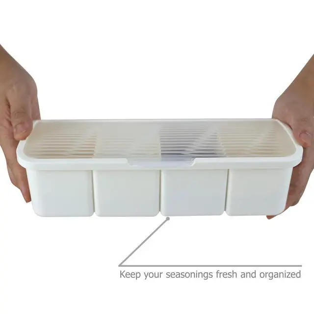 Alt view image 3 of 7 - Seasoning Box Condiment Canisters with Lid & Spoons for Storing and Serving Salt Sugar Spice Pepper Chili (4-grids)