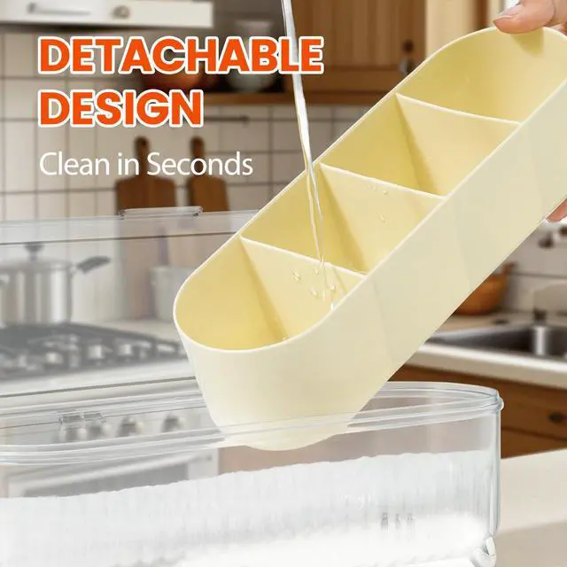 Alt view image 2 of 7 - Clear Seasoning Box with 4 Compartments - Spice Organizer with Lids and Spoons - Condiment Container Set for Salt, Sugar, Pepper, and More - Countertop Spice Storage