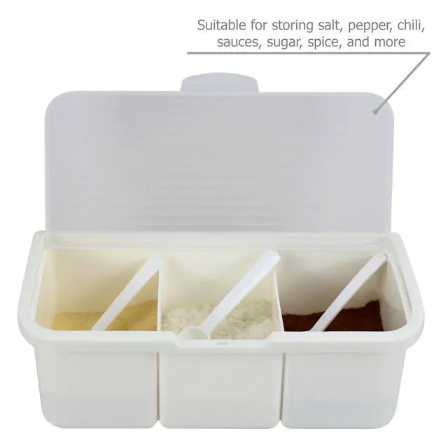 Alt view image 2 of 7 - Seasoning Box Condiment Canisters with Lid & Spoons for Storing and Serving Salt Sugar Spice Pepper Chili (3-grids)
