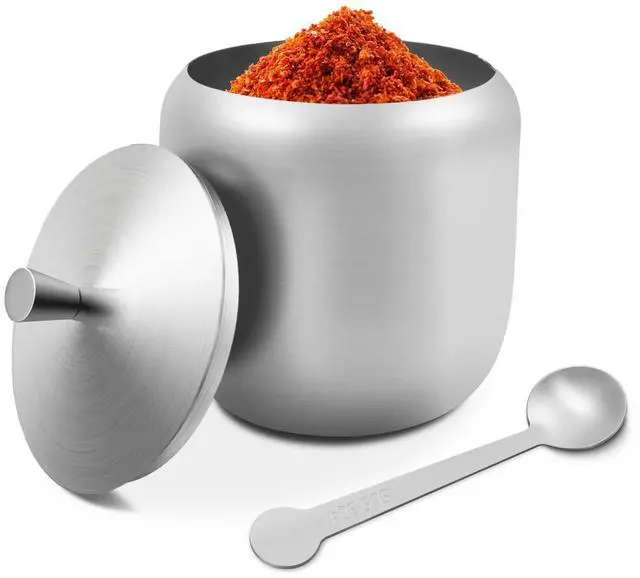 Main image of 300ml Stainless Steel Sugar Bowl with Lid and Spoon 10 OZ Coffee Seasoning Jar Condiment Pot Spice Container Canister Cruet with Lid and Spoon