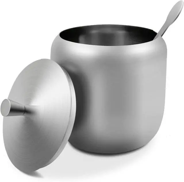 Alt view image 2 of 7 - 300ml Stainless Steel Sugar Bowl with Lid and Spoon 10 OZ Coffee Seasoning Jar Condiment Pot Spice Container Canister Cruet with Lid and Spoon