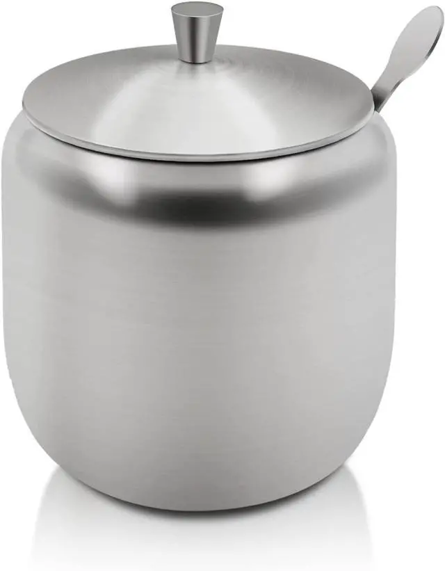 Alt view image 3 of 7 - 300ml Stainless Steel Sugar Bowl with Lid and Spoon 10 OZ Coffee Seasoning Jar Condiment Pot Spice Container Canister Cruet with Lid and Spoon