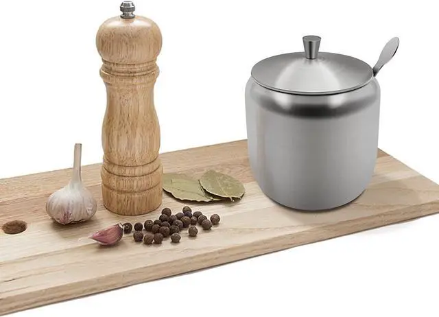 Alt view image 5 of 7 - 300ml Stainless Steel Sugar Bowl with Lid and Spoon 10 OZ Coffee Seasoning Jar Condiment Pot Spice Container Canister Cruet with Lid and Spoon