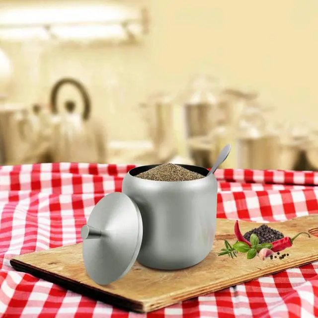 Alt view image 6 of 7 - 300ml Stainless Steel Sugar Bowl with Lid and Spoon 10 OZ Coffee Seasoning Jar Condiment Pot Spice Container Canister Cruet with Lid and Spoon