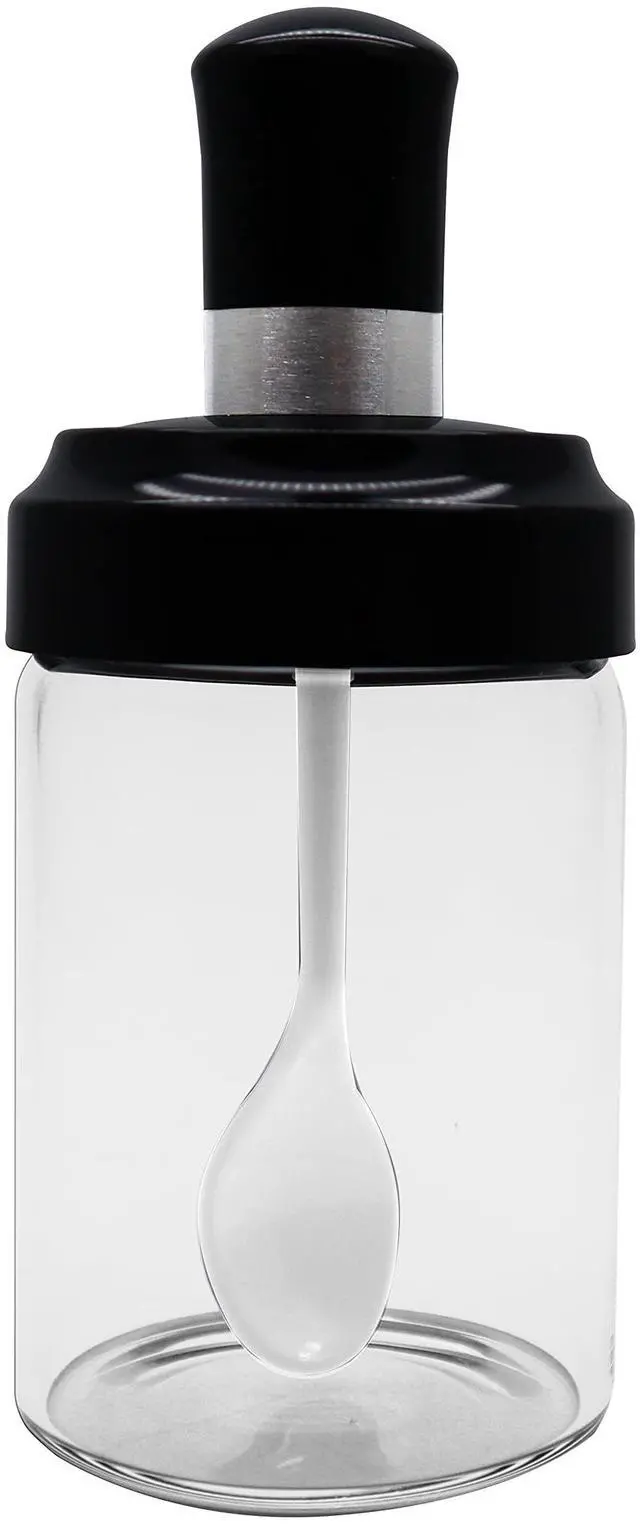 Main image of Excelity Condiment Pots with Spoon and Lid Clear Glass Containers Jars for Storing and Dispensing Spice Salt Sugar Pepper