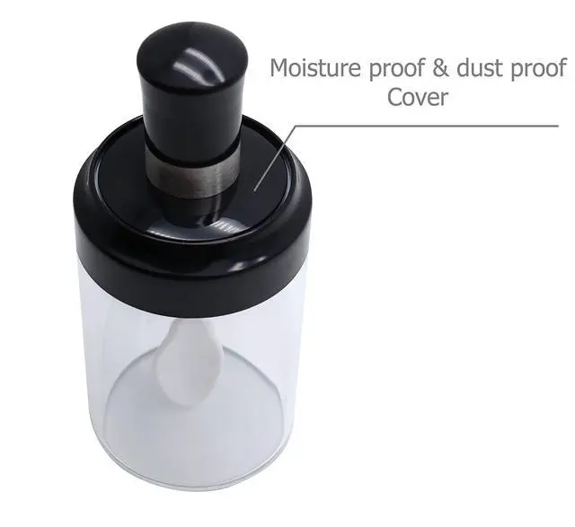 Alt view image 2 of 7 - Excelity Condiment Pots with Spoon and Lid Clear Glass Containers Jars for Storing and Dispensing Spice Salt Sugar Pepper