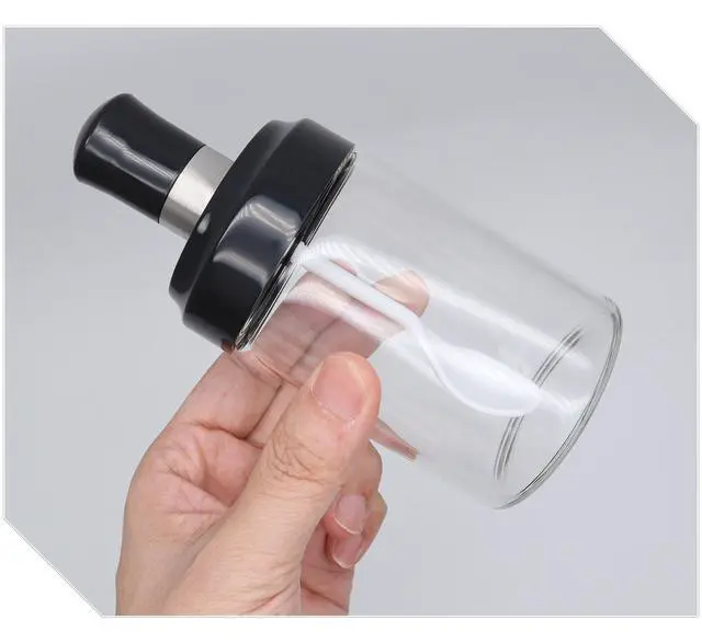 Alt view image 3 of 7 - Excelity Condiment Pots with Spoon and Lid Clear Glass Containers Jars for Storing and Dispensing Spice Salt Sugar Pepper