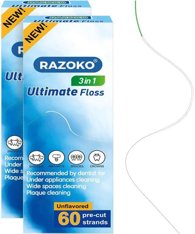 Main image of 3-in-1 Floss for Braces, 120 Pre-Cut Strands | Floss Threaders, Spongy & Regular Floss for Bridges & Wide Gaps (Pack of 2)