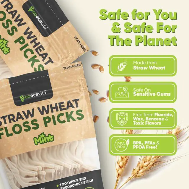 Alt view image 4 of 7 - Dental Floss Picks - Straw Wheat Handle Flossers | Thin & Shred-Resistant Thread for Tight Gaps | Flossers for Adults | Gentle on Gums & Teeth | Gluten-Free & Vegan (200 Pack, Mint)