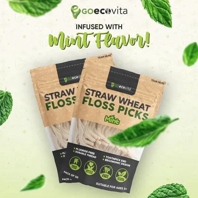Alt view image 5 of 7 - Dental Floss Picks - Straw Wheat Handle Flossers | Thin & Shred-Resistant Thread for Tight Gaps | Flossers for Adults | Gentle on Gums & Teeth | Gluten-Free & Vegan (200 Pack, Mint)
