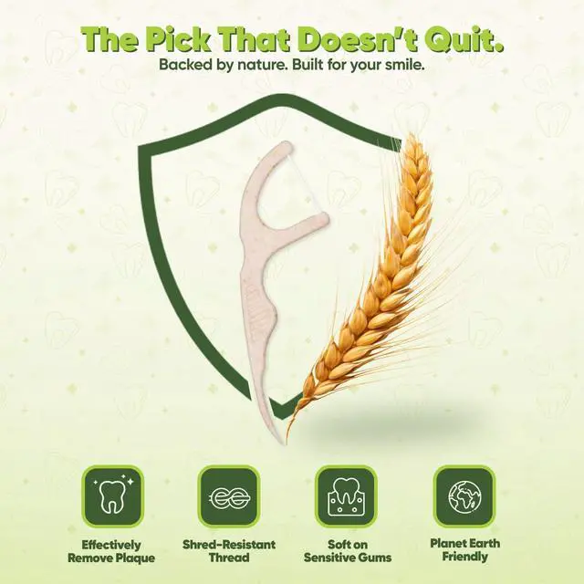 Alt view image 6 of 7 - Dental Floss Picks - Straw Wheat Handle Flossers | Thin & Shred-Resistant Thread for Tight Gaps | Flossers for Adults | Gentle on Gums & Teeth | Gluten-Free & Vegan (200 Pack, Mint)