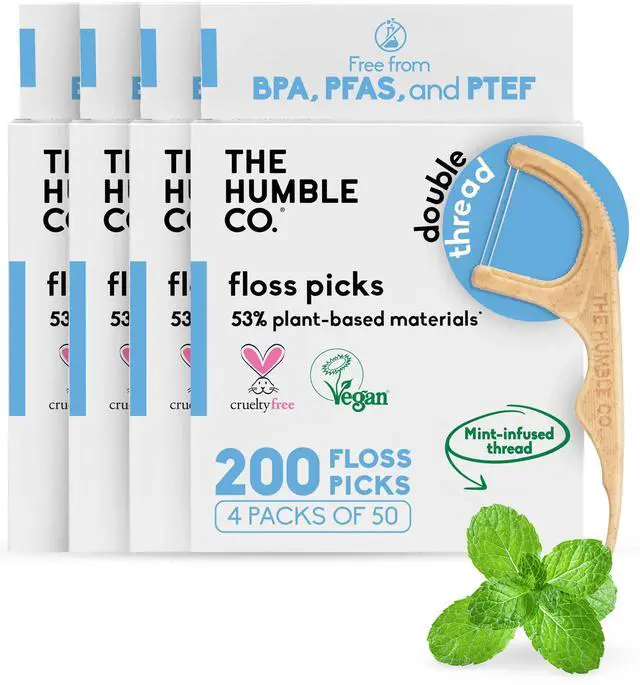 Main image of Dental Floss Picks for Teeth, 200 Count (Mint) - Double Thread Tooth Picks Flossers for Adults Gum Health - Toothpick Floss for Interdental Oral Care & Hygiene
