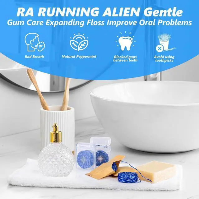 Alt view image 6 of 7 - Woven Dental Floss, Expandable Waxed Dental Floss for Gentle,Oral Care Whitening Dental Floss,Plaque Remover for Teeth,String Floss,Mint,10 Spools (32.8 yd Each)