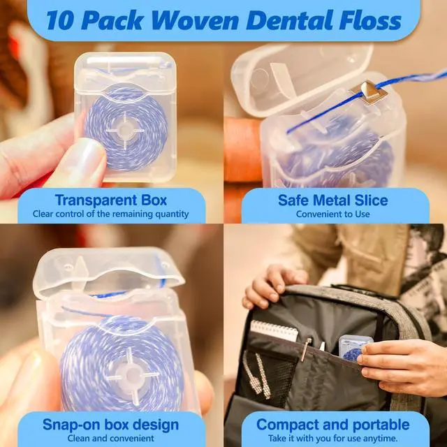 Alt view image 7 of 7 - Woven Dental Floss, Expandable Waxed Dental Floss for Gentle,Oral Care Whitening Dental Floss,Plaque Remover for Teeth,String Floss,Mint,10 Spools (32.8 yd Each)