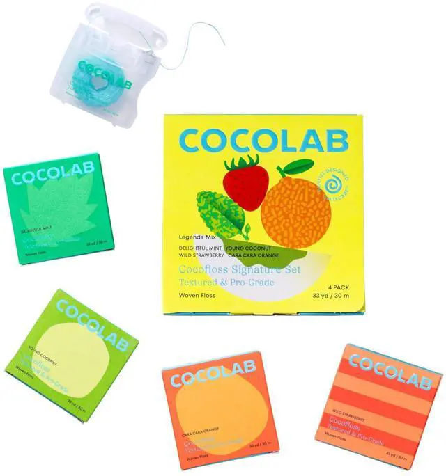 Main image of Cocofloss Expanding Woven Dental Floss by , Waxed Tooth Floss for Daily Oral Care, Coconut Oil Infused, Vegan, for Adults and Kids, Signature Set, 4 Pack
