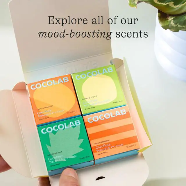 Alt view image 7 of 7 - Cocofloss Expanding Woven Dental Floss by , Waxed Tooth Floss for Daily Oral Care, Coconut Oil Infused, Vegan, for Adults and Kids, Signature Set, 4 Pack