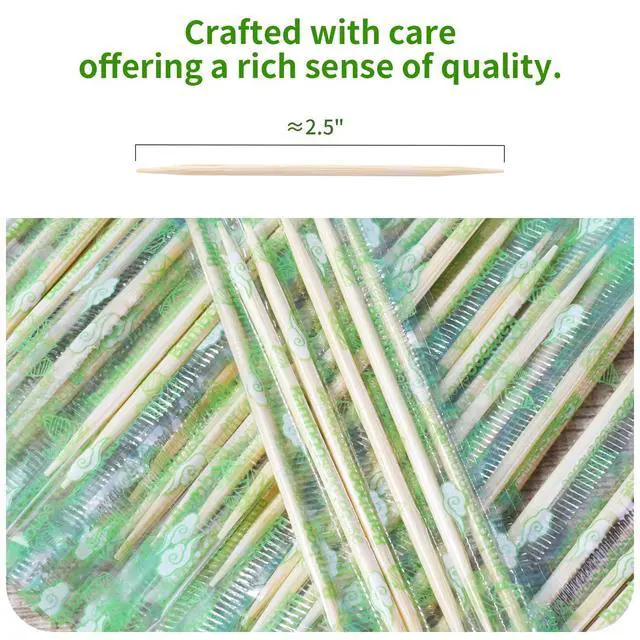 Alt view image 2 of 6 - Individually Wrapped Bamboo Round Toothpicks, 2.5" Long, Double-Points, Natural & Sturdy, Perfect for Teeth Cleaning, Appetizers, Cocktails, Barbecue, Fruits & Olives,(500-Count*1)