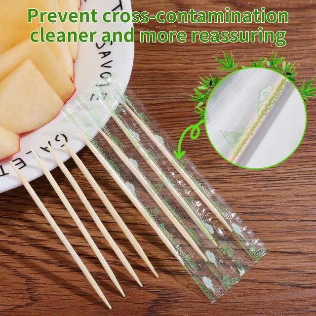 Alt view image 3 of 6 - Individually Wrapped Bamboo Round Toothpicks, 2.5" Long, Double-Points, Natural & Sturdy, Perfect for Teeth Cleaning, Appetizers, Cocktails, Barbecue, Fruits & Olives,(500-Count*1)