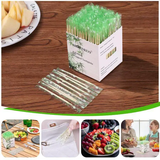 Alt view image 4 of 6 - Individually Wrapped Bamboo Round Toothpicks, 2.5" Long, Double-Points, Natural & Sturdy, Perfect for Teeth Cleaning, Appetizers, Cocktails, Barbecue, Fruits & Olives,(500-Count*1)