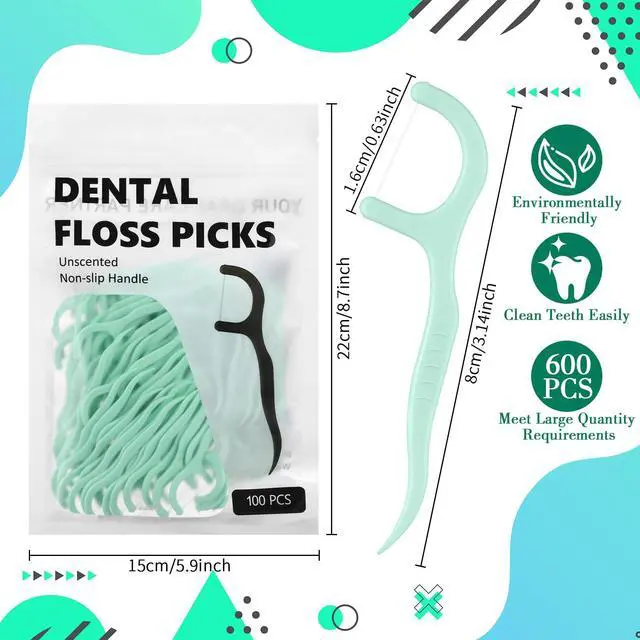 Alt view image 2 of 6 - 200 Count Floss Picks Bulk Non Breakable Tooth Picks Flosser Dental Floss Sticks for Adults Teeth Cleaning Dental Flossers for Family Pack Travel (Light Green)