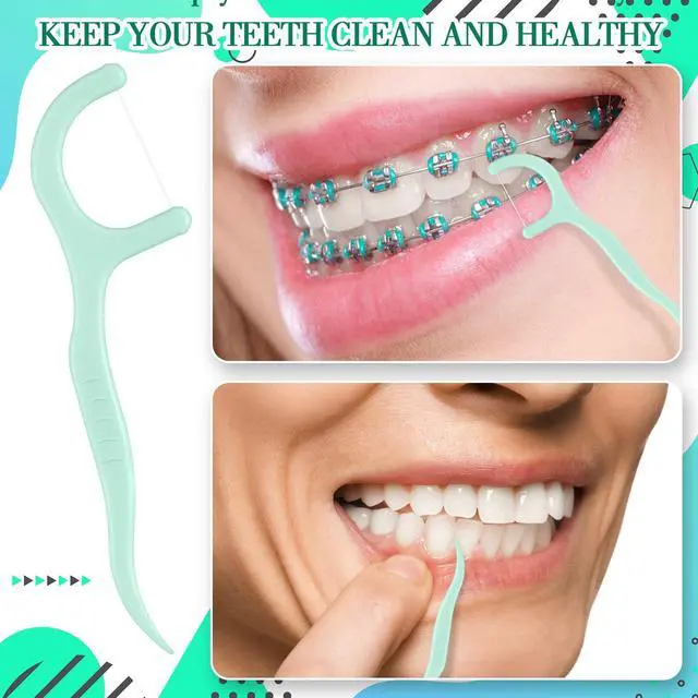 Alt view image 3 of 6 - 200 Count Floss Picks Bulk Non Breakable Tooth Picks Flosser Dental Floss Sticks for Adults Teeth Cleaning Dental Flossers for Family Pack Travel (Light Green)