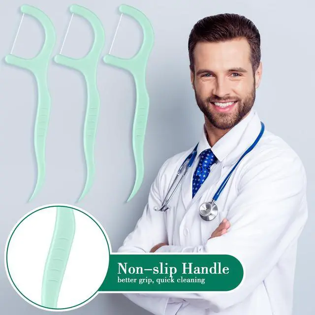 Alt view image 4 of 6 - 200 Count Floss Picks Bulk Non Breakable Tooth Picks Flosser Dental Floss Sticks for Adults Teeth Cleaning Dental Flossers for Family Pack Travel (Light Green)